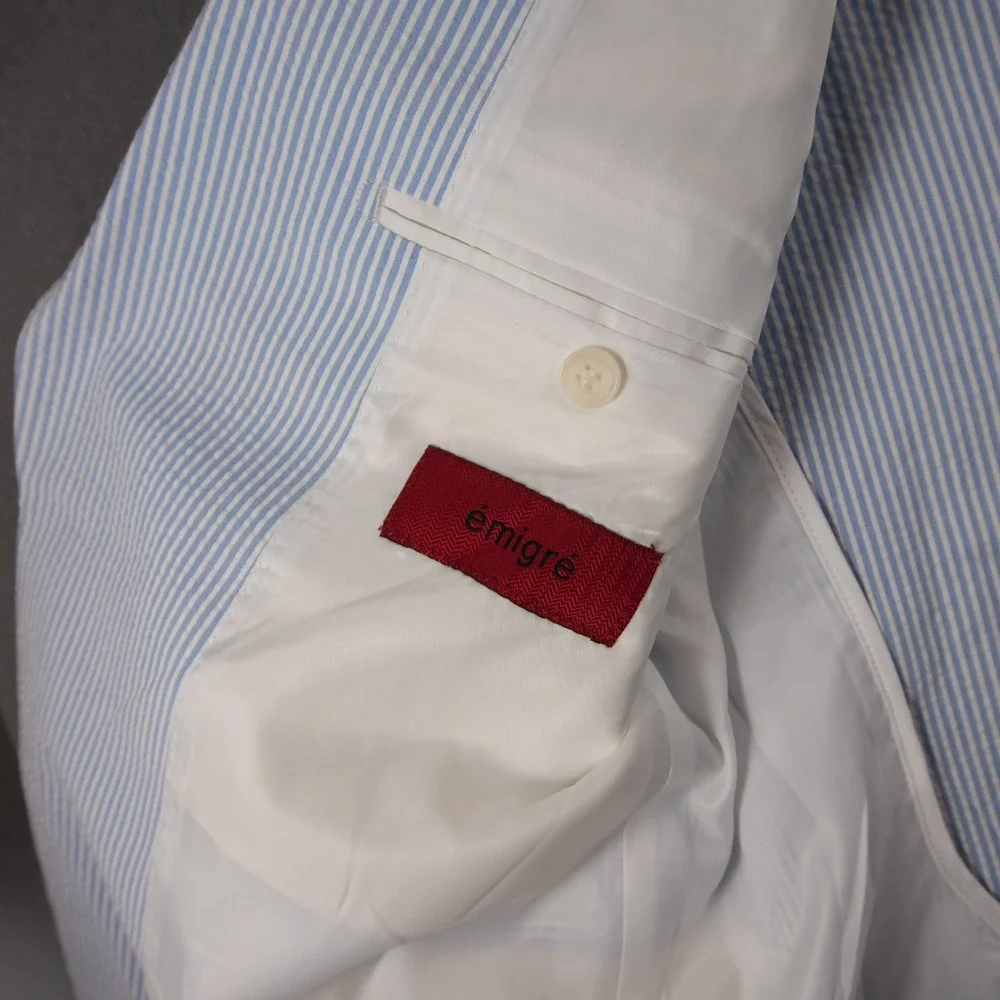 Super 140s Seersucker Striped Men Blazer R44 Resort Coastal Derby Ivy Emigre
